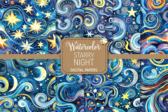 Download Starry Night Watercolor Backgrounds - Round Collection