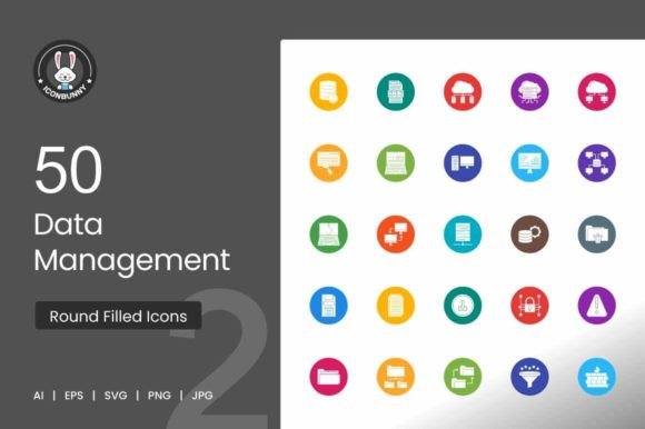 Download 50 Data Management Flat Round Icons - Round Collection