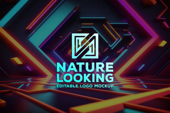 Download Logo Mockup on the Neon Background - Round Collection