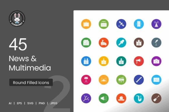 Download News &amp; Multimedia Flat Round Icons - Round Collection