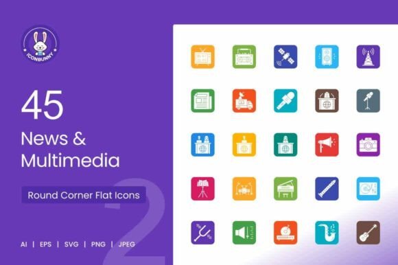 Download News &amp; Multimedia Filled Round Corner - Round Collection